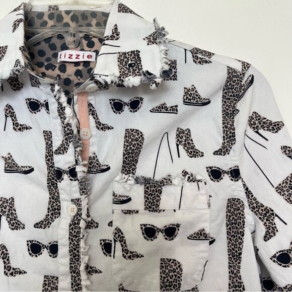 Tizzie White Shirt Fashionista Shopping Girly Leopard Cheetah Print Fringe Small - Picture 4 of 12